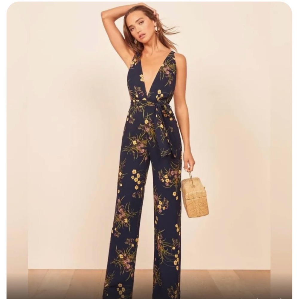 Reformation Sofi mademoiselle navy floral jumpsuit